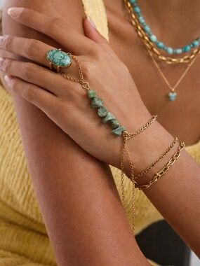 Turquoise Hand Chain Handmade Gold Stone Jewelry